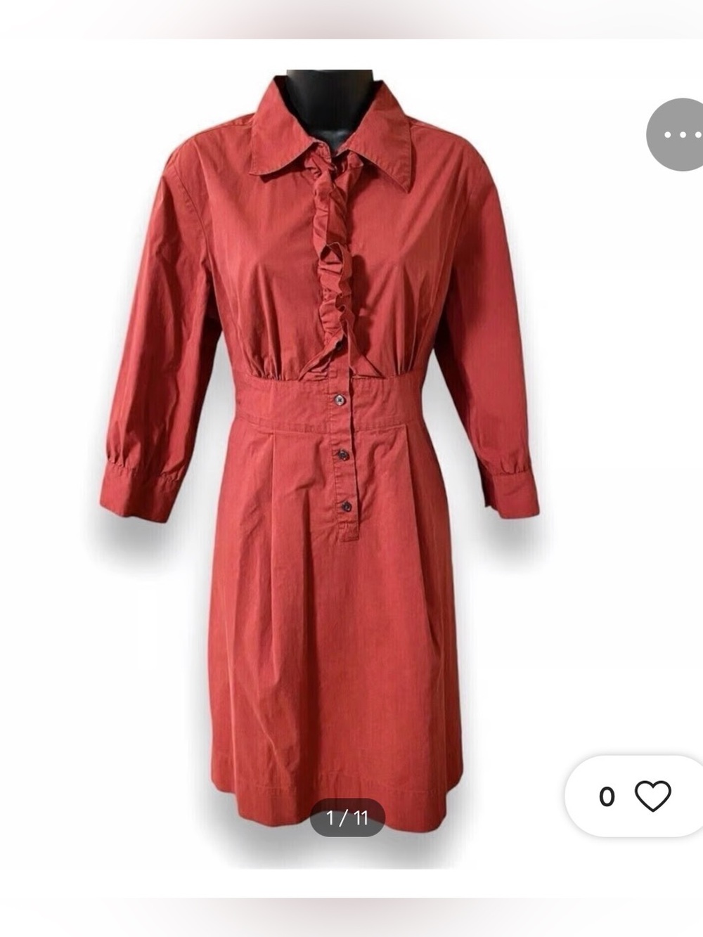 Banana Republic sz 4 Brick Red Ruffle-Front 3/4 Sleeve Dress academia work prep
